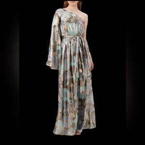 Trina Turk Amida Green Floral-Silk Blend One-Shoulder Maxi Size 6